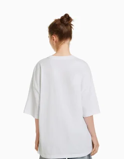 BERSHKA T-shirt oversize à manches courtes Blanc Fashion