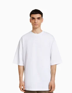 BERSHKA T-shirt oversize à manches courtes Blanc Online