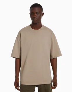 BERSHKA T-shirt oversize à manches courtes Gris Flash Sale