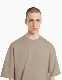 BERSHKA T-shirt oversize à manches courtes Gris Hot