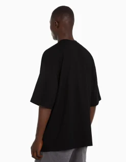 BERSHKA T-shirt oversize à manches courtes Noir Discount