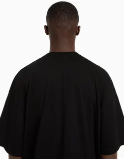 BERSHKA T-shirt oversize à manches courtes Noir Discount