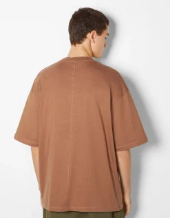 BERSHKA T-shirt oversize à manches courtes Orange foncé Cheap