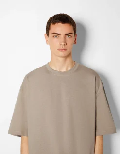 BERSHKA T-shirt oversize à manches courtes Gris Cheap