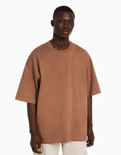 BERSHKA T-shirt oversize à manches courtes Orange foncé Hot