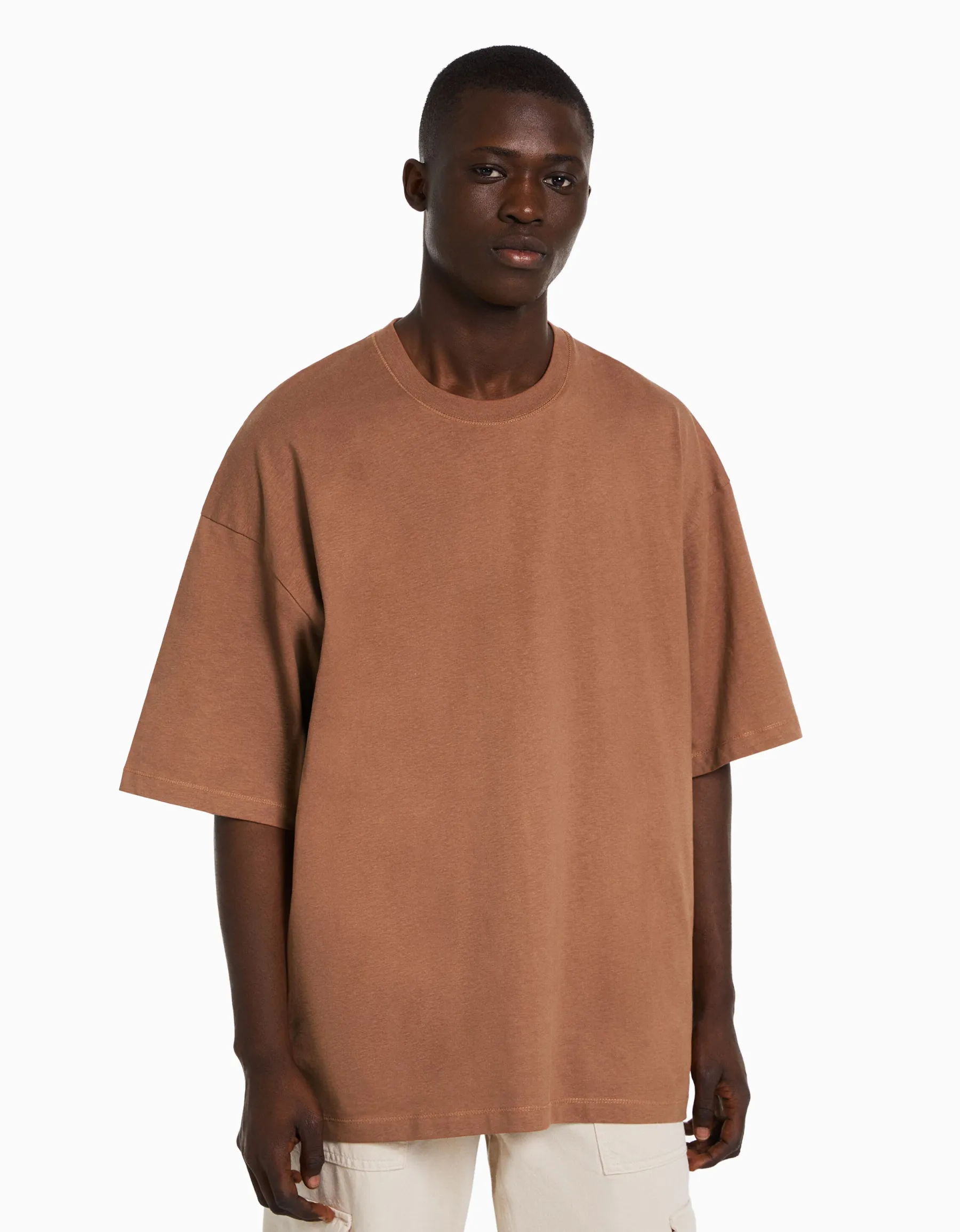 BERSHKA T-shirt oversize à manches courtes Orange foncé Hot