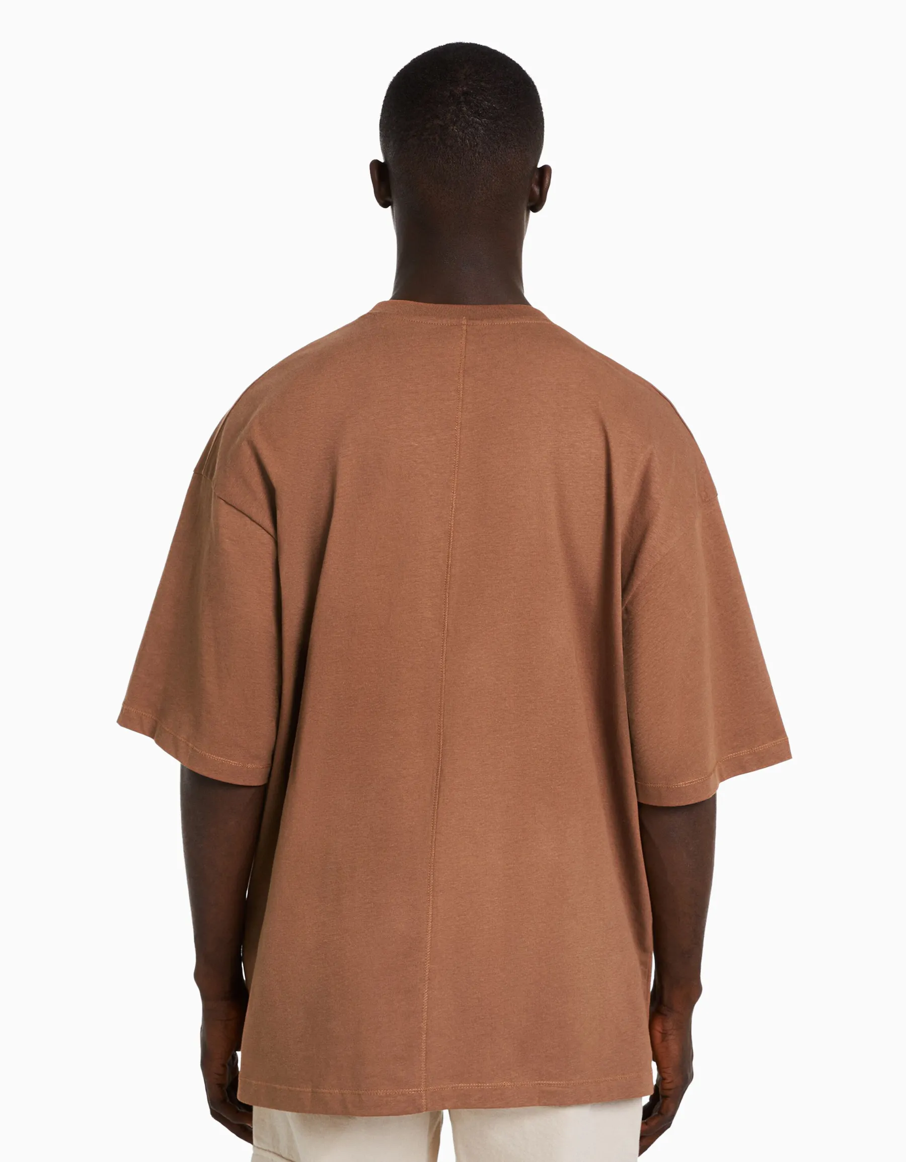 BERSHKA T-shirt oversize à manches courtes Orange foncé Hot