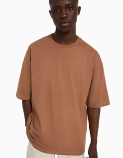 BERSHKA T-shirt oversize à manches courtes Orange foncé Hot