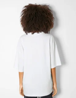 BERSHKA T-shirt oversize à manches courtes Blanc Hot