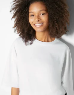 BERSHKA T-shirt oversize à manches courtes Blanc Hot
