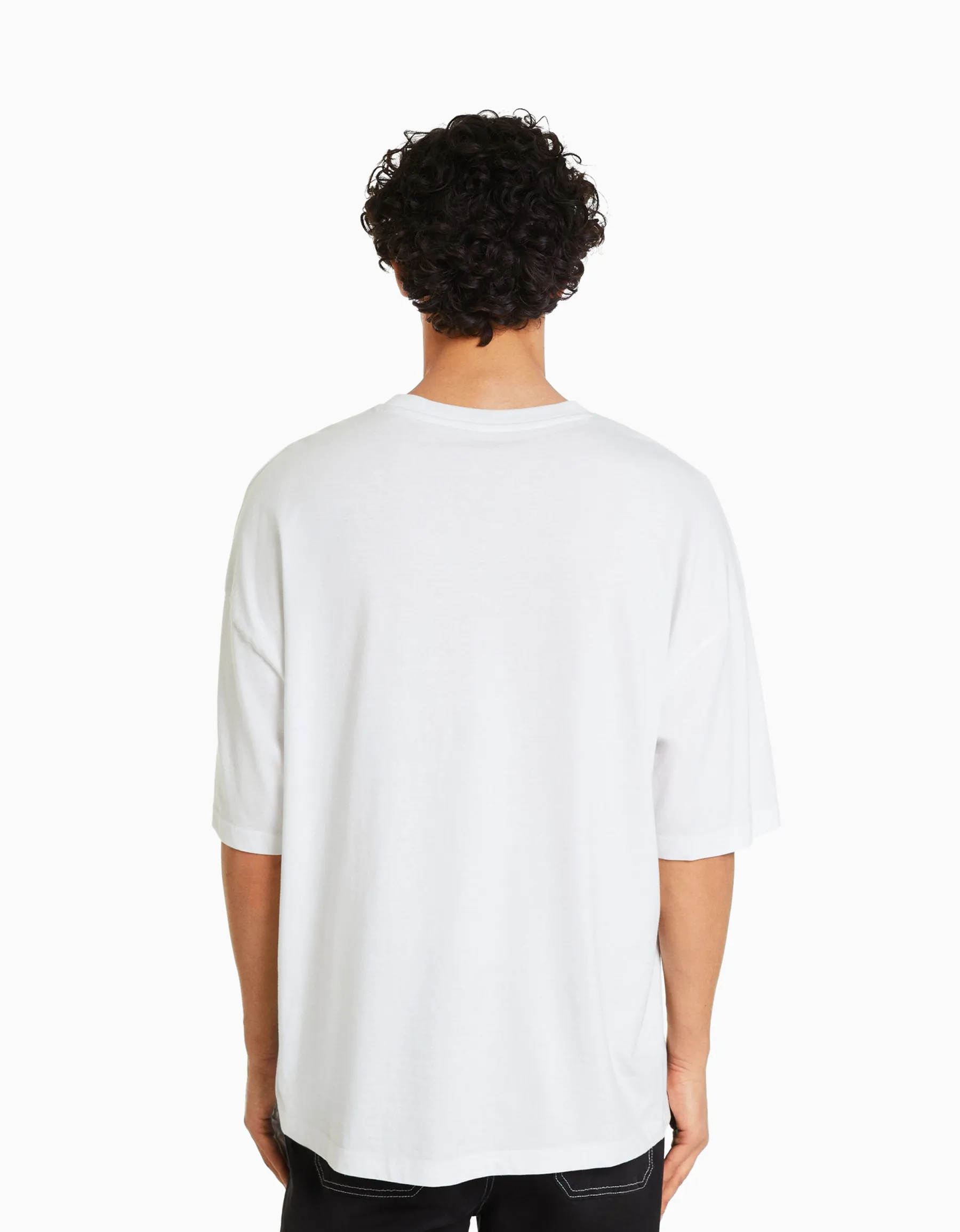 BERSHKA T-shirt oversize à manches courtes Blanc Online
