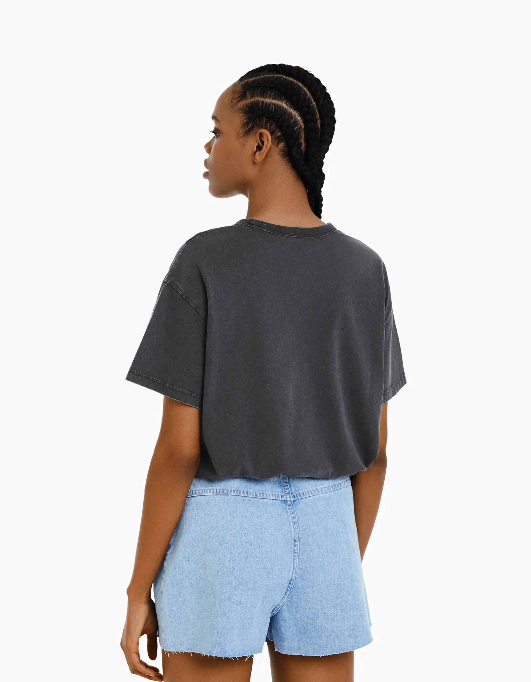 BERSHKA T-shirt oversize à manches courtes Noir Cheap