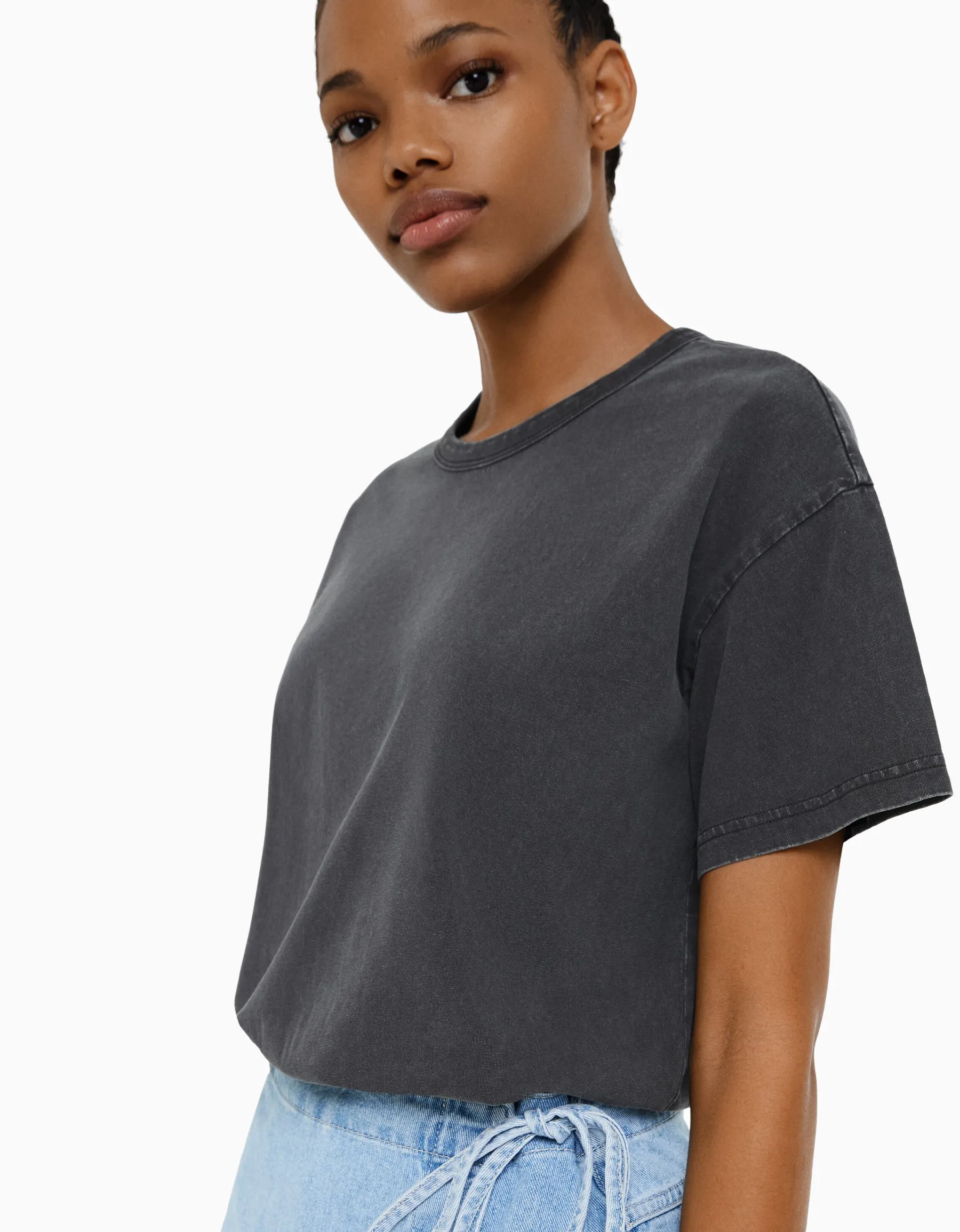 BERSHKA T-shirt oversize à manches courtes Noir Cheap