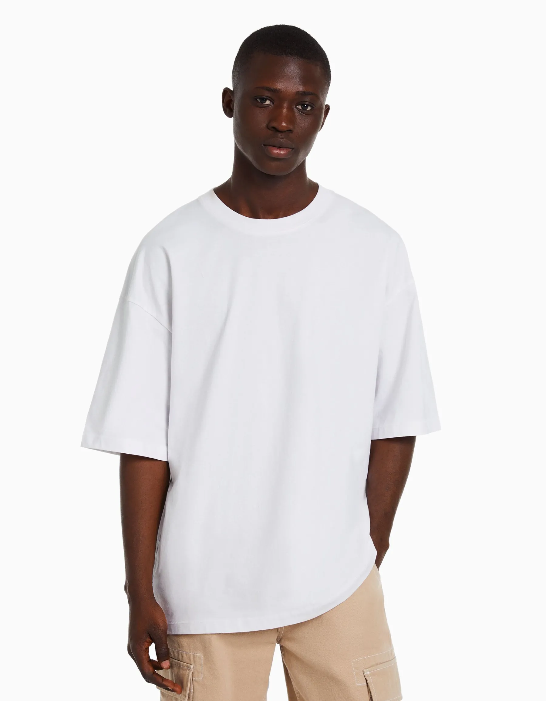 BERSHKA T-shirt oversize à manches courtes Blanc Sale