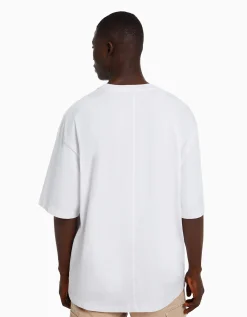 BERSHKA T-shirt oversize à manches courtes Blanc Sale