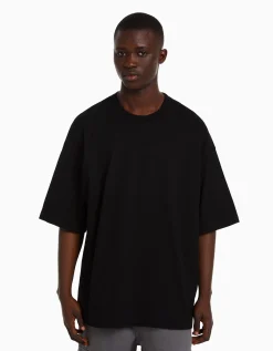 BERSHKA T-shirt oversize à manches courtes Noir Store