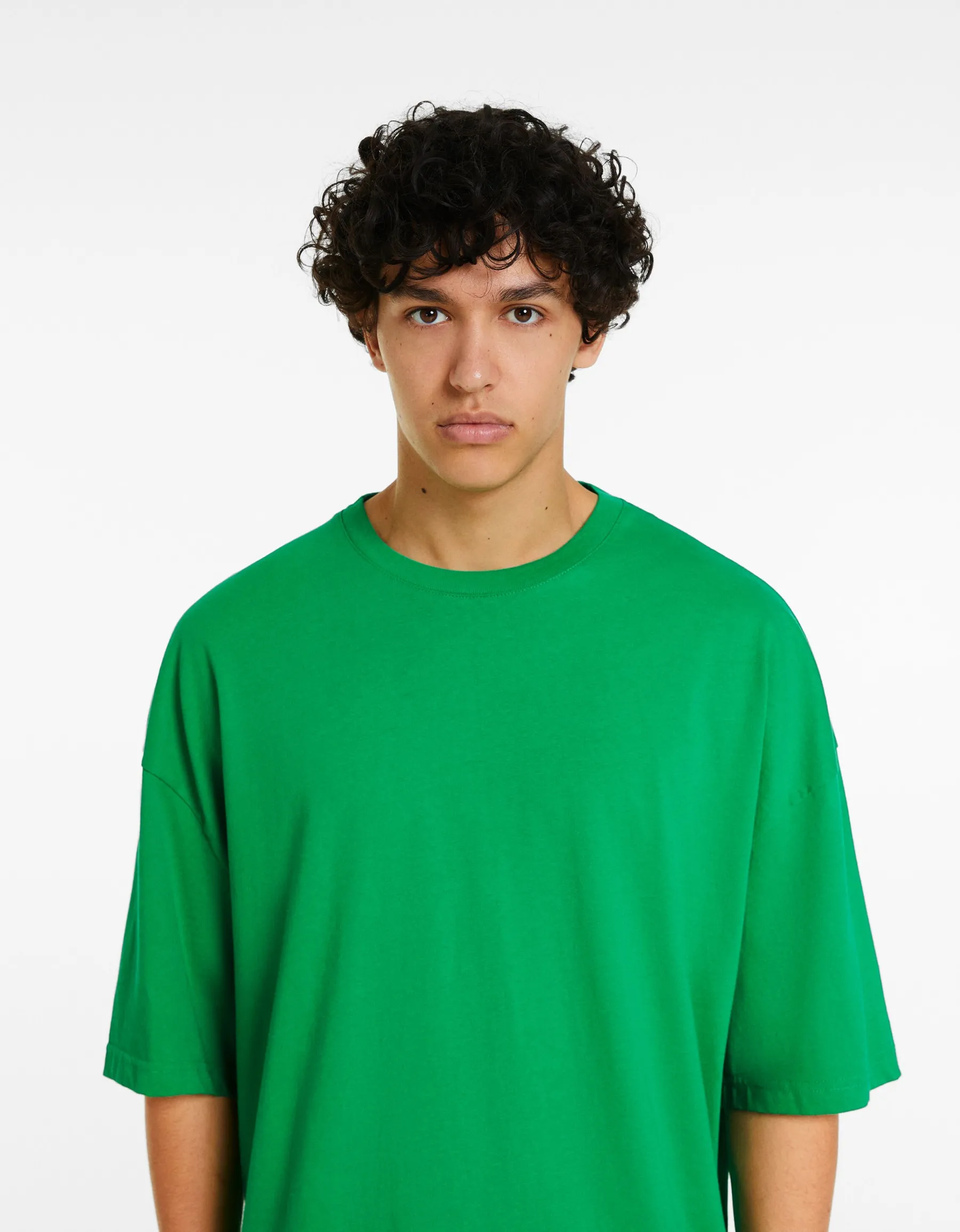BERSHKA T-shirt oversize à manches courtes Vert New