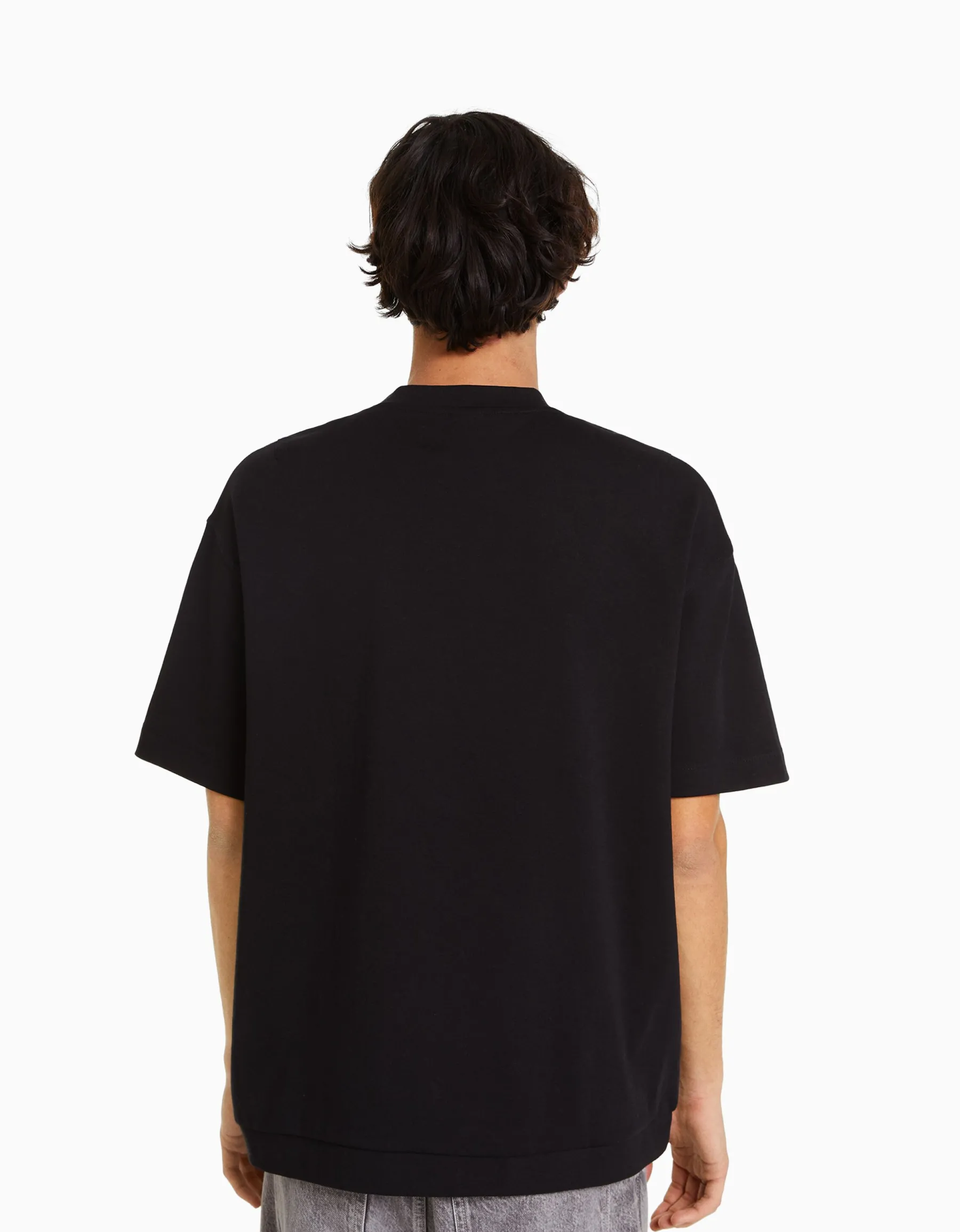 BERSHKA T-shirt oversize à manches courtes Noir Discount
