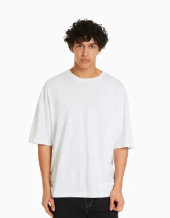 BERSHKA T-shirt oversize à manches courtes Blanc Online
