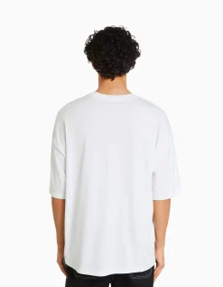 BERSHKA T-shirt oversize à manches courtes Blanc Online