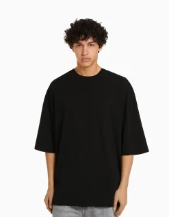 BERSHKA T-shirt oversize à manches courtes Noir Cheap