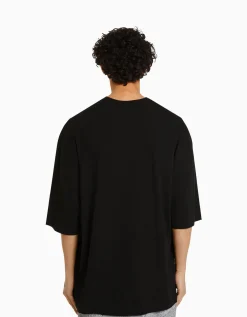 BERSHKA T-shirt oversize à manches courtes Noir Cheap
