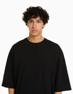 BERSHKA T-shirt oversize à manches courtes Noir Cheap
