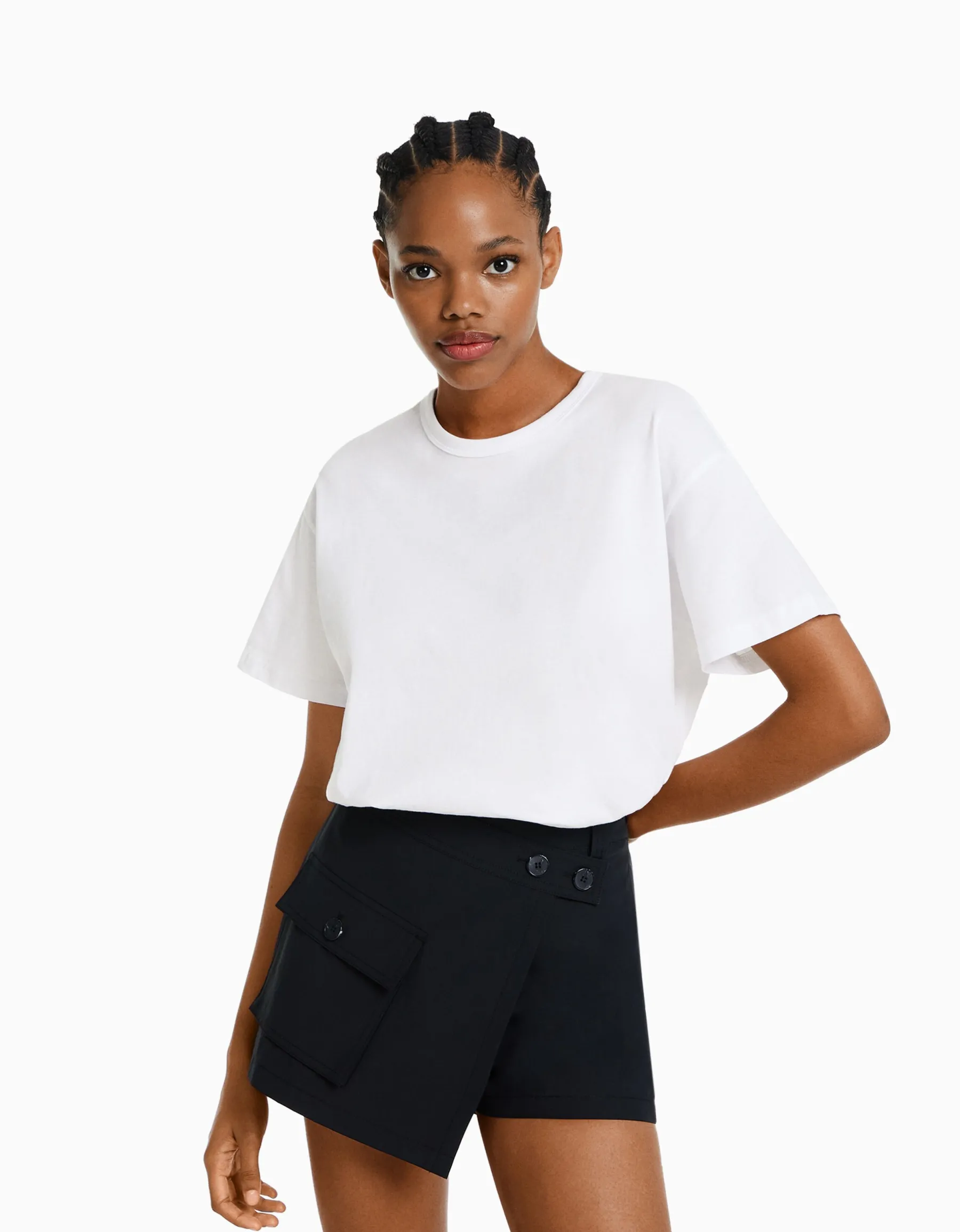 BERSHKA T-shirt oversize à manches courtes Blanc Sale