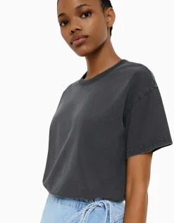 BERSHKA T-shirt oversize à manches courtes Noir Shop