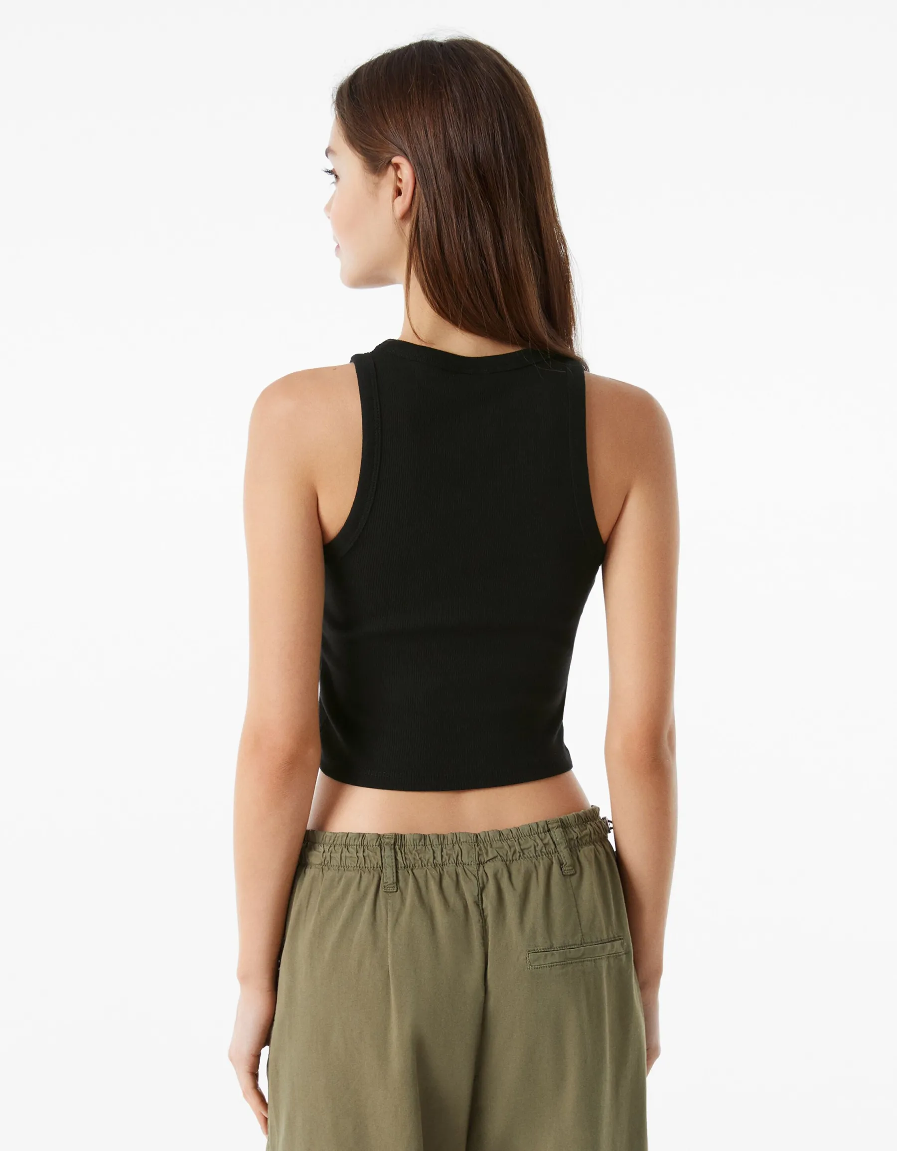 BERSHKA T-shirt sans manches bord-côte Noir Sale