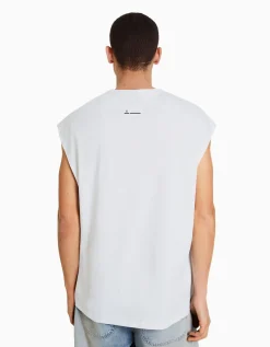 BERSHKA T-shirt sans manches oversize Blanc New