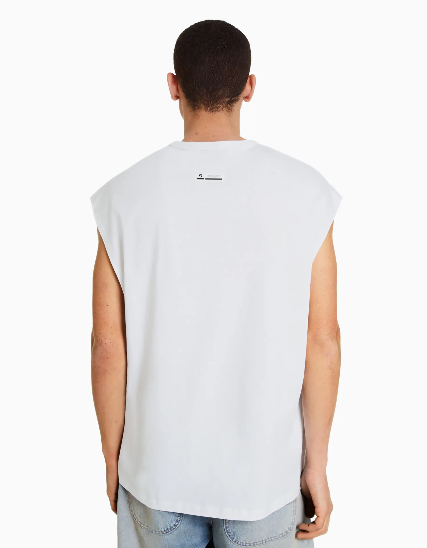 BERSHKA T-shirt sans manches oversize Blanc New