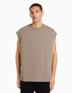 BERSHKA T-shirt sans manches oversize Gris Cheap