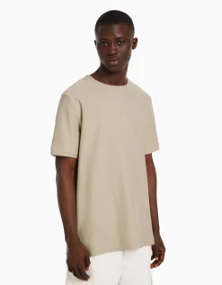 BERSHKA T-shirt texturé à manches courtes Camel Clearance
