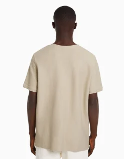 BERSHKA T-shirt texturé à manches courtes Camel Clearance