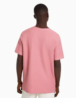 BERSHKA T-shirt texturé à manches courtes Rose Cheap