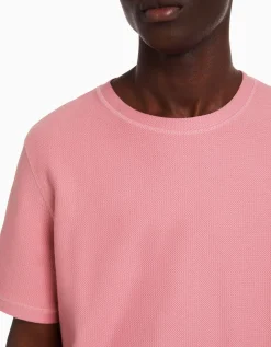 BERSHKA T-shirt texturé à manches courtes Rose Cheap