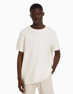 BERSHKA T-shirt texturé à manches courtes Camel Fashion