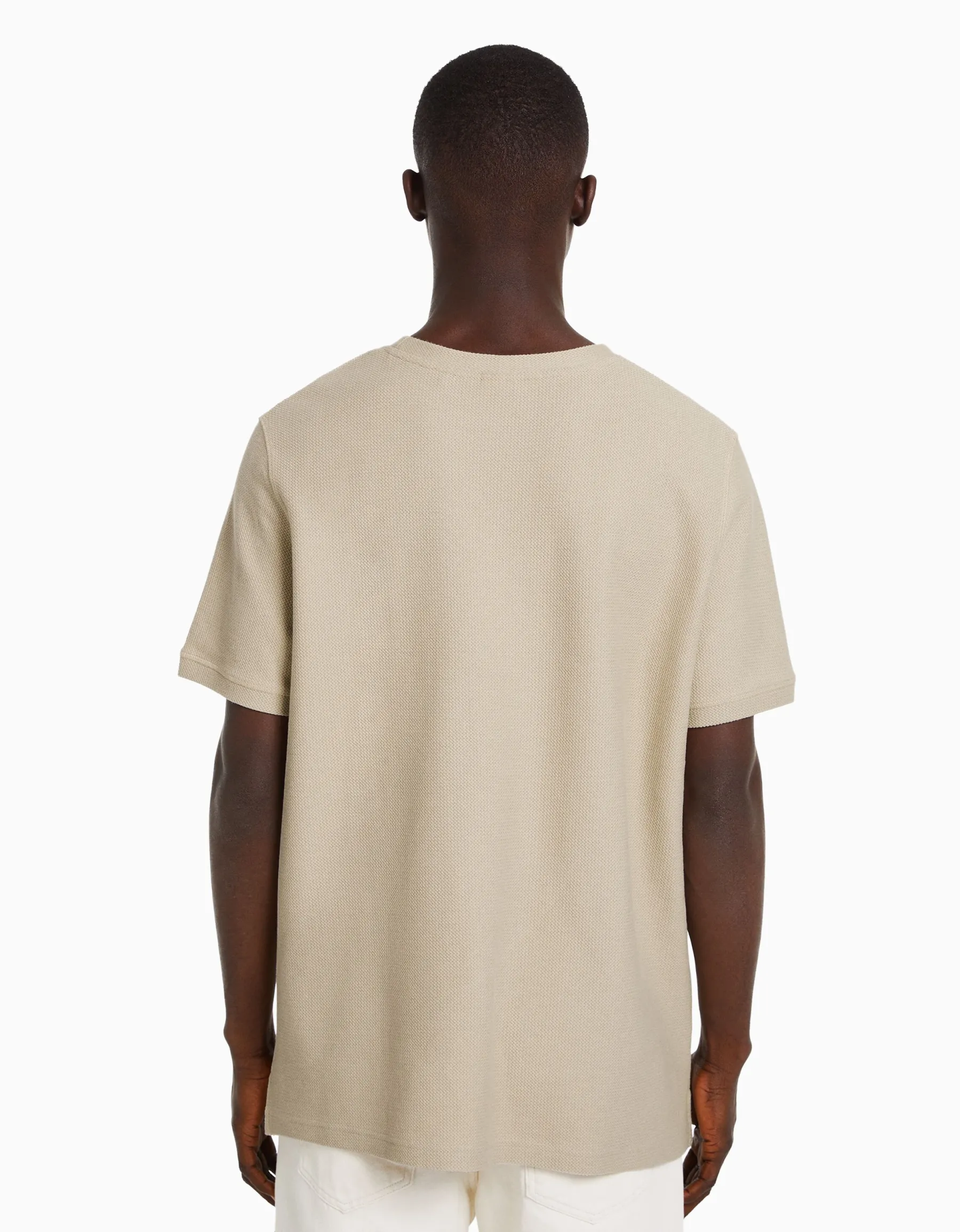 BERSHKA T-shirt texturé à manches courtes Camel Flash Sale