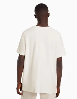 BERSHKA T-shirt texturé à manches courtes Camel Cheap