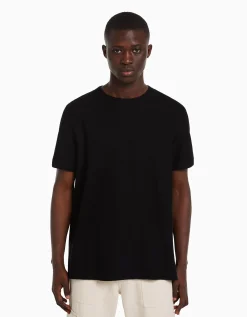 BERSHKA T-shirt texturé à manches courtes Camel Best Sale