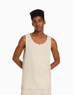 BERSHKA T-shirt workwear sans manches Blanc cassé Discount