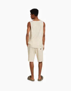 BERSHKA T-shirt workwear sans manches Blanc cassé Discount