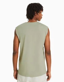 BERSHKA T-shirt workwear sans manches Blanc Hot