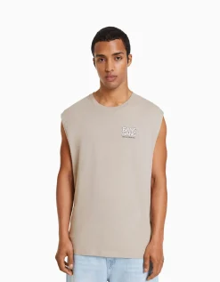 BERSHKA T-shirt workwear sans manches Blanc Outlet