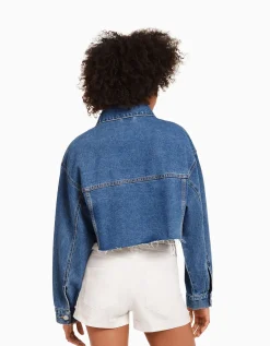BERSHKA Veste en jean courte Bleu clair Outlet
