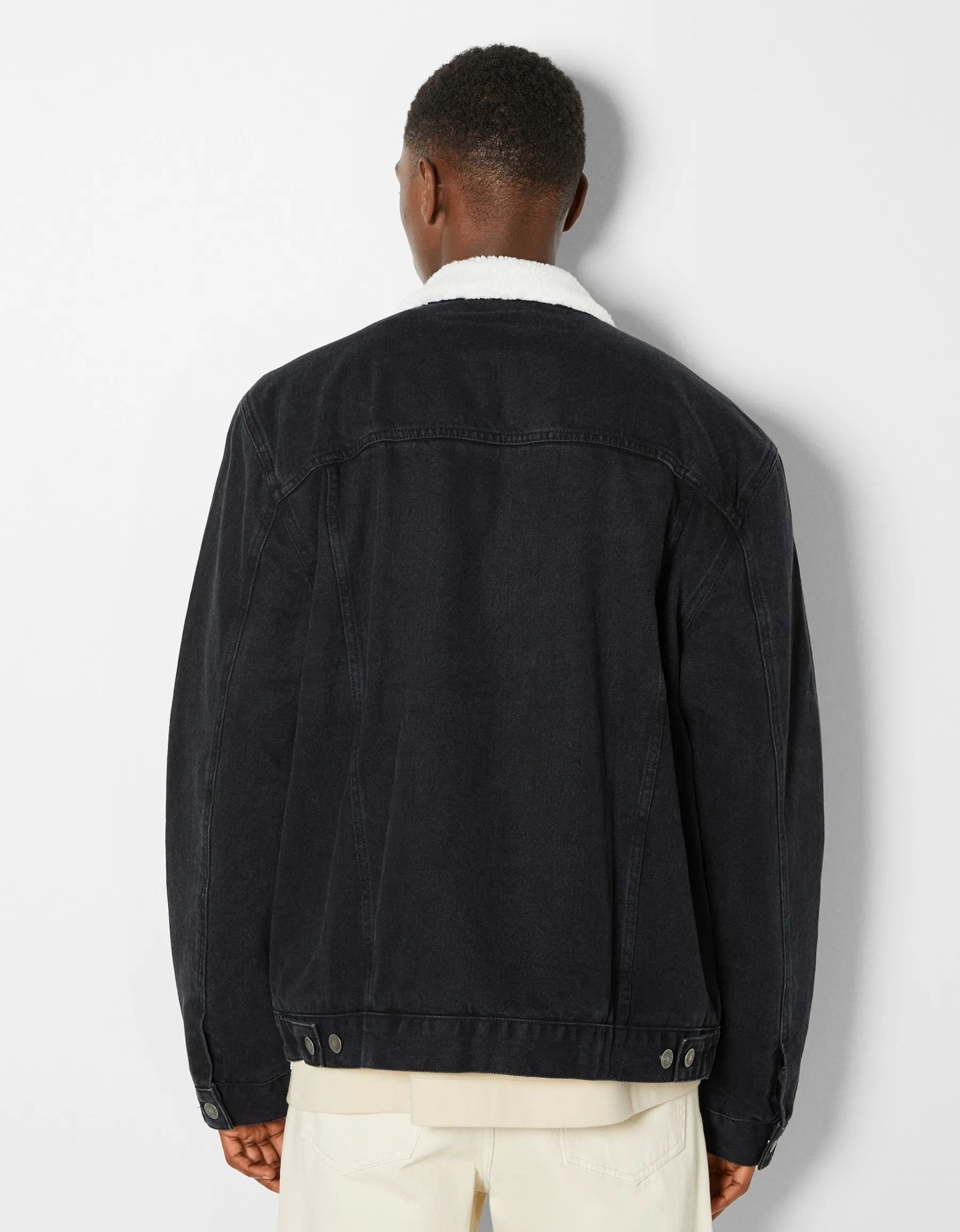 BERSHKA Veste en jean doublure polaire Bleu Best