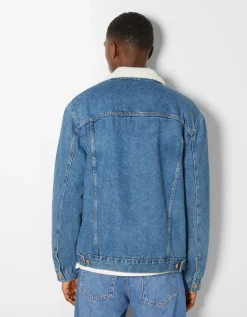 BERSHKA Veste en jean doublure polaire Bleu New