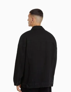 BERSHKA Veste en jean oversize Noir Cheap