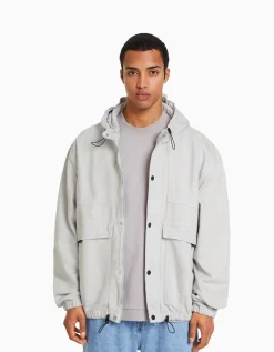 BERSHKA Veste en jean parachute capuche Gris Best Sale